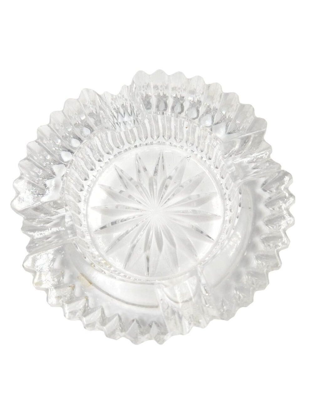 Vintage MCM Lead Crystal Cut Clear Glass Ashtray 5” Heavy